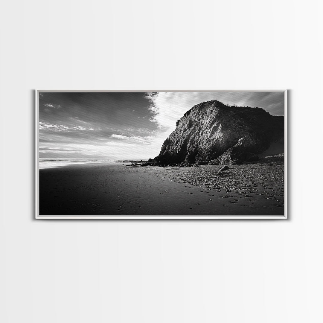 Coastal Rock Cliff, Dramatic Shore Scene, Sunset Beach Landscape, Nature Power Mood, Canvas Print, Office Wall Art, Modern Rustic Decor