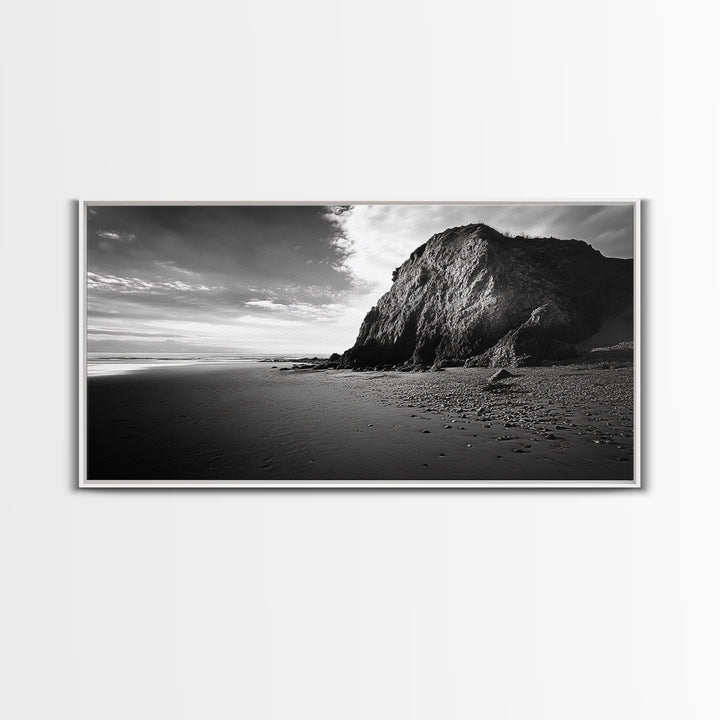 Coastal Rock Cliff, Dramatic Shore Scene, Sunset Beach Landscape, Nature Power Mood, Canvas Print, Office Wall Art, Modern Rustic Decor