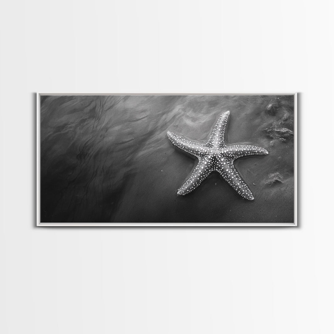 Ocean Starfish, Seashore Calm, Coastal Nature Print, Beach Zen Decor, Framed Canvas Print, Minimalist Bathroom Art, Ocean Wall Piece
