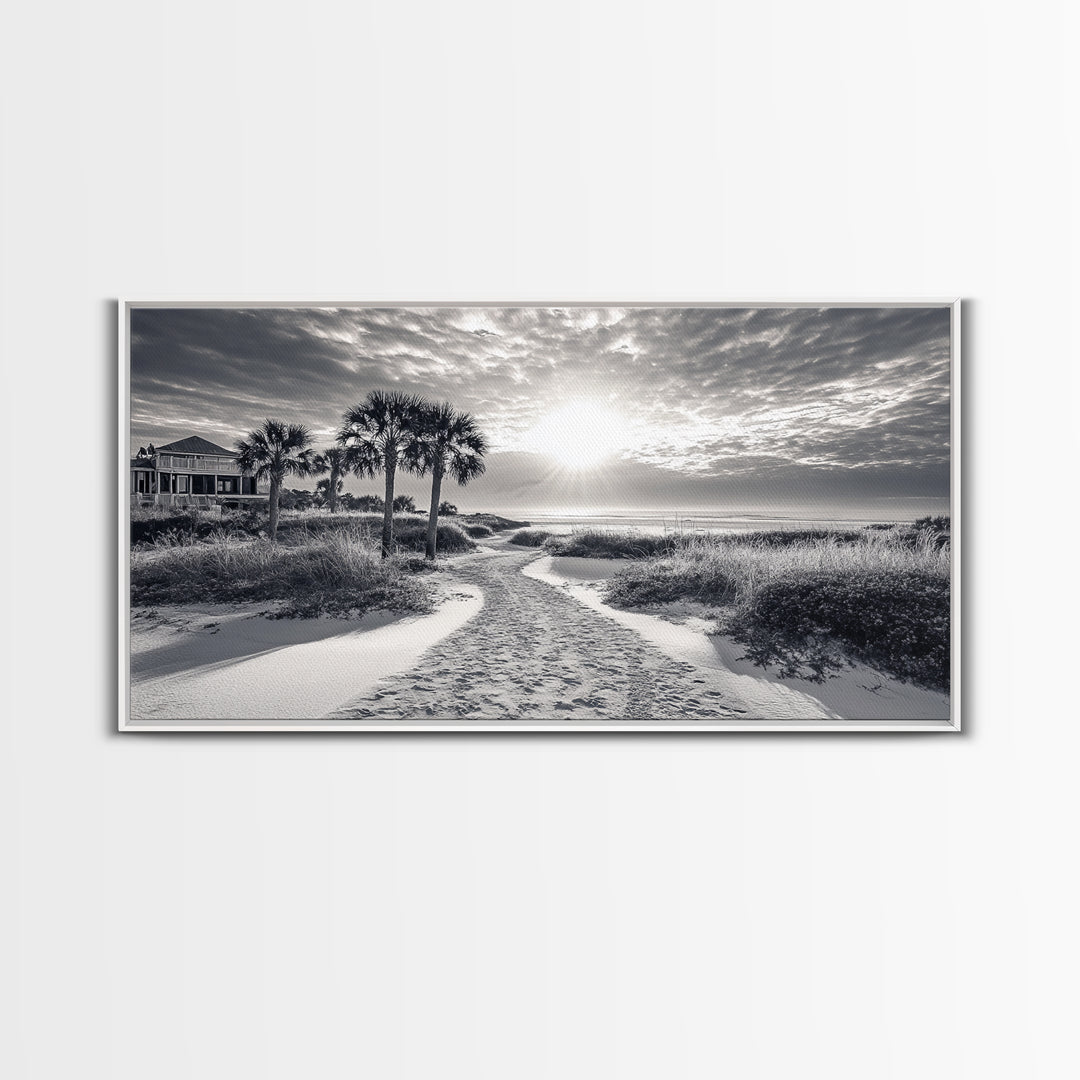 Beach Path Sunrise, Coastal Home, Nature Photography, Framed Canvas Print, Entryway Art, Coastal Grandmillennial Decor, Morning Light Scene