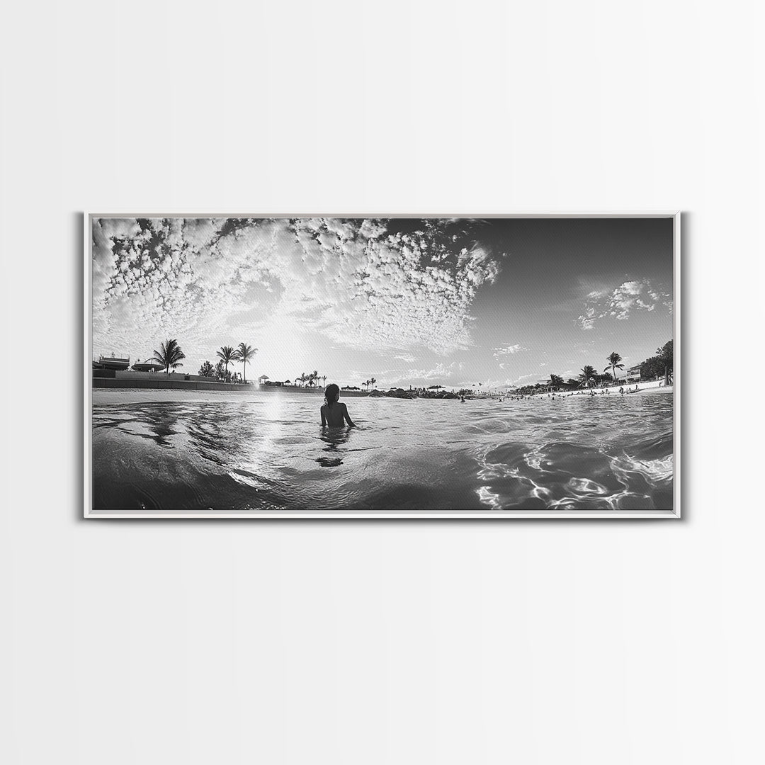 Beach Day, Ocean Kids, Sunny Horizon, Coastal Life, Framed Canvas Print, summer nursery wall art, cheerful beach print, family beach art