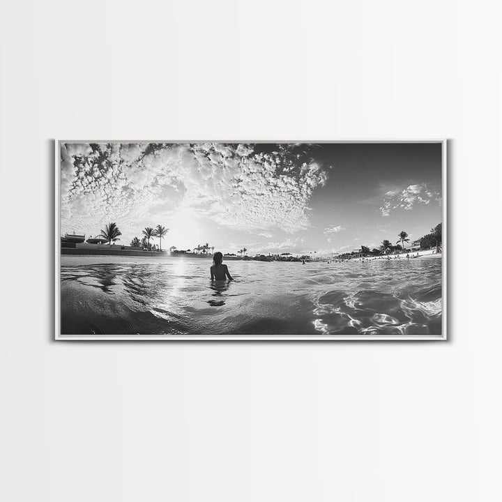 Beach Day, Ocean Kids, Sunny Horizon, Coastal Life, Framed Canvas Print, summer nursery wall art, cheerful beach print, family beach art