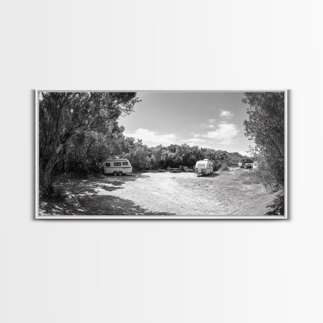 Camper Vans, Nature Escape, Forest Glamping, Sunny Grove, Canvas Print, Rustic Wall Art, Adventure Lover Gift, Living Room Decor