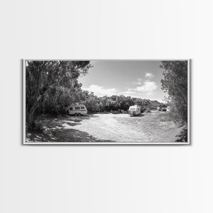 Camper Vans, Nature Escape, Forest Glamping, Sunny Grove, Canvas Print, Rustic Wall Art, Adventure Lover Gift, Living Room Decor