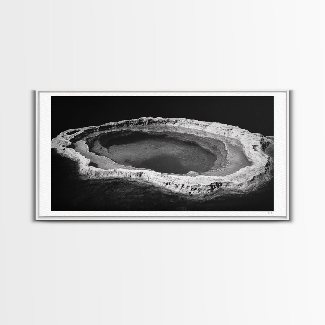 Natural Mineral Pool, Geothermal Abstract, Monochrome Texture, Framed Canvas Print, Minimalist Wall Art, Bathroom or Spa Decor