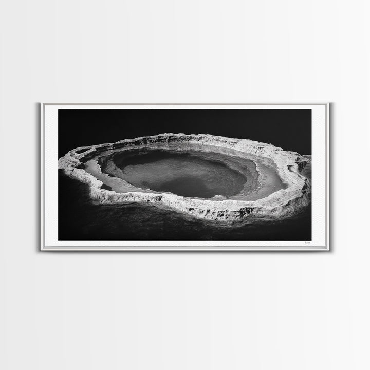 Natural Mineral Pool, Geothermal Abstract, Monochrome Texture, Framed Canvas Print, Minimalist Wall Art, Bathroom or Spa Decor