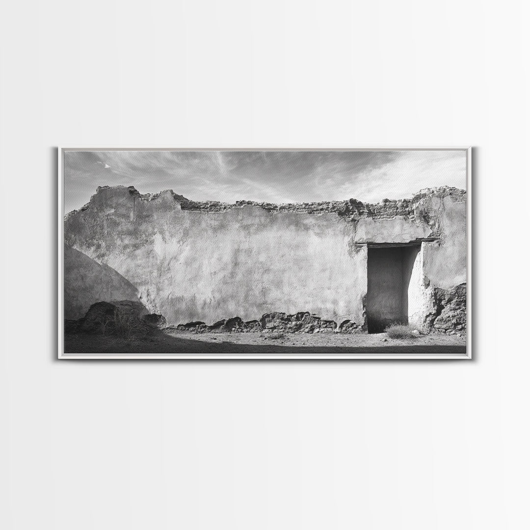 Adobe Wall, Desert Door, Rustic Texture, Framed Canvas Print, Southwest Wall Art, Neutral Earth Tones, Boho Western Living Room Decor