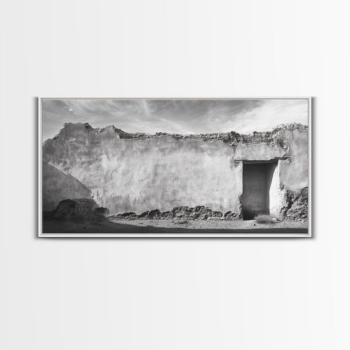 Adobe Wall, Desert Door, Rustic Texture, Framed Canvas Print, Southwest Wall Art, Neutral Earth Tones, Boho Western Living Room Decor