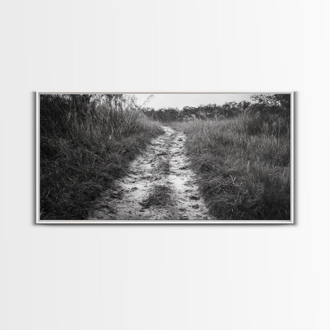 Dirt Path Trail, Minimal Nature Photography, Countryside Landscape, Rustic Fall Vibe Wall Art, Neutral Home Decor, Framed Canvas Print