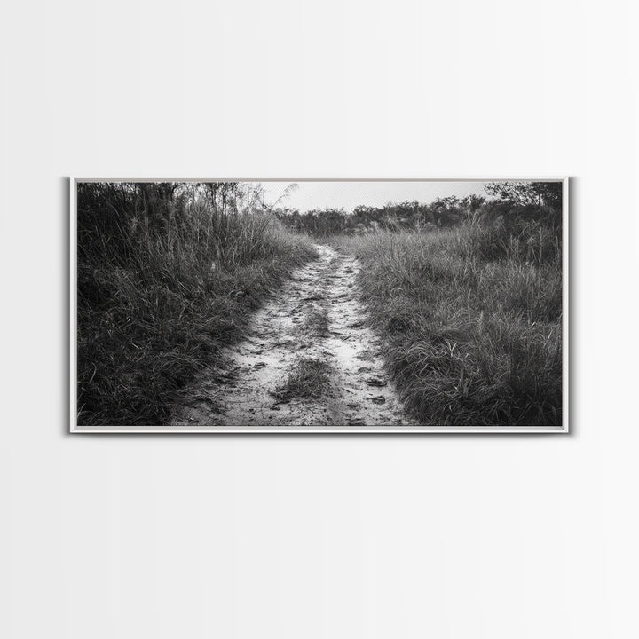 Dirt Path Trail, Minimal Nature Photography, Countryside Landscape, Rustic Fall Vibe Wall Art, Neutral Home Decor, Framed Canvas Print