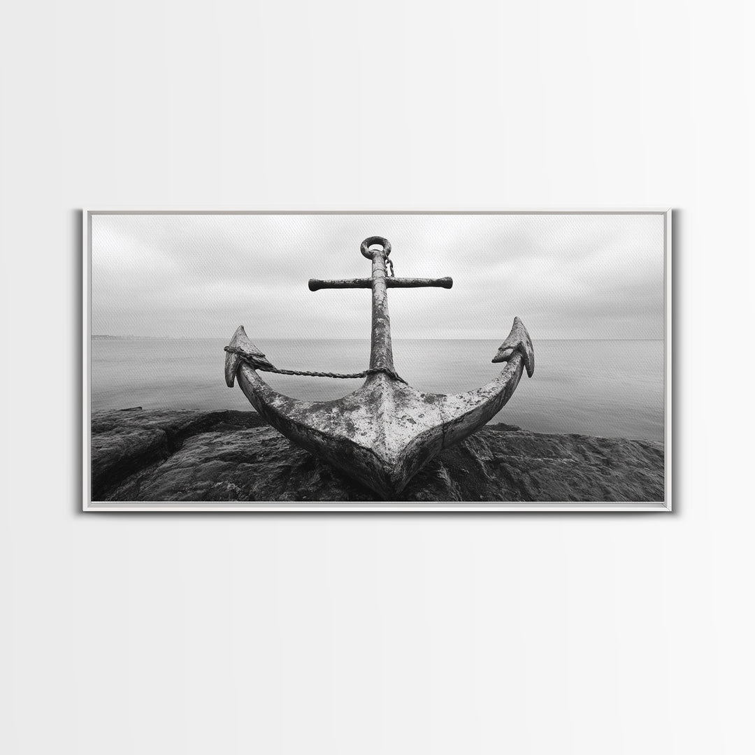 Nautical Anchor Art, Coastal Photography, Rustic Beach Decor, Framed Canvas Print, Bathroom or Lake House Wall Art, Minimal Style