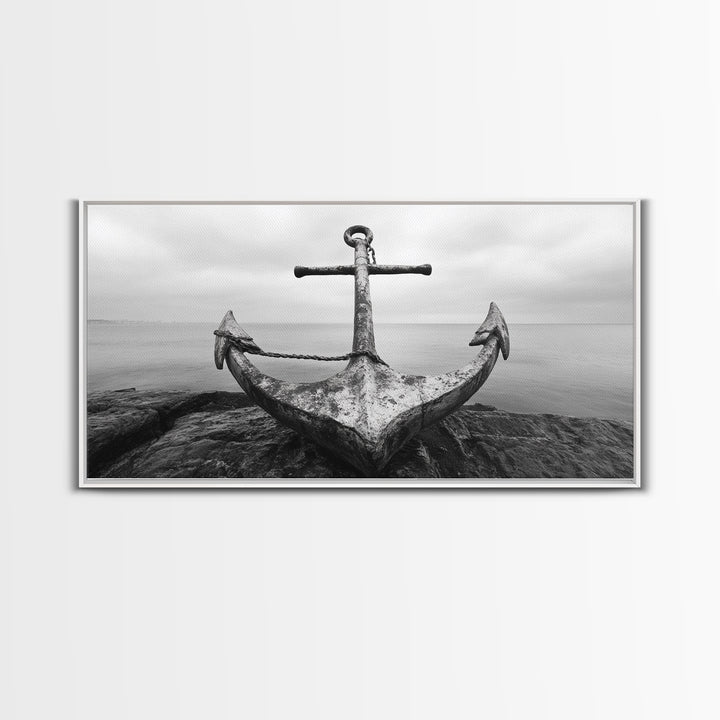 Nautical Anchor Art, Coastal Photography, Rustic Beach Decor, Framed Canvas Print, Bathroom or Lake House Wall Art, Minimal Style