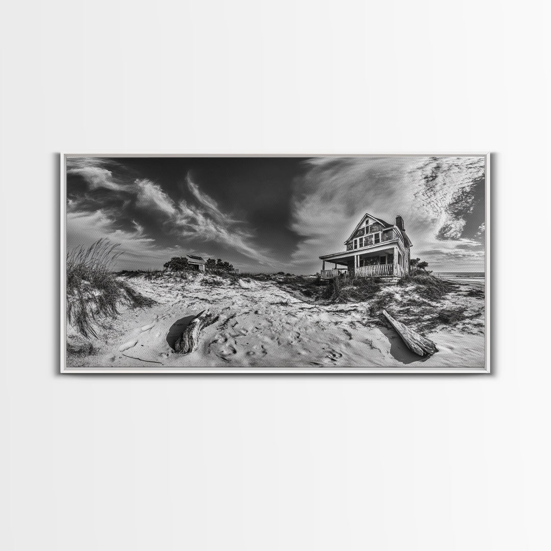 Abandoned House, Beach Shack, Coastal Ruins, Windy Sky, Canvas Print, Rustic Wall Art, Fall Home Decor, Dramatic Seaside Scene
