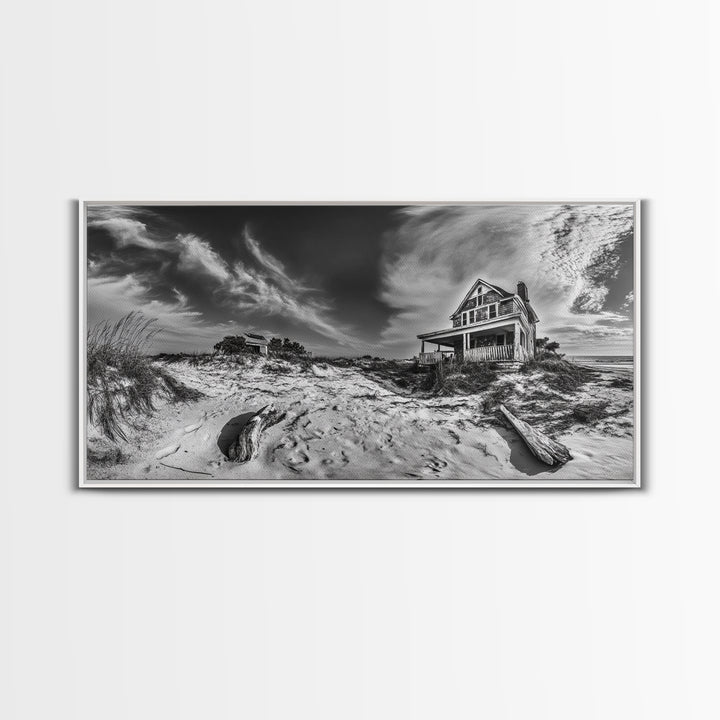 Abandoned House, Beach Shack, Coastal Ruins, Windy Sky, Canvas Print, Rustic Wall Art, Fall Home Decor, Dramatic Seaside Scene