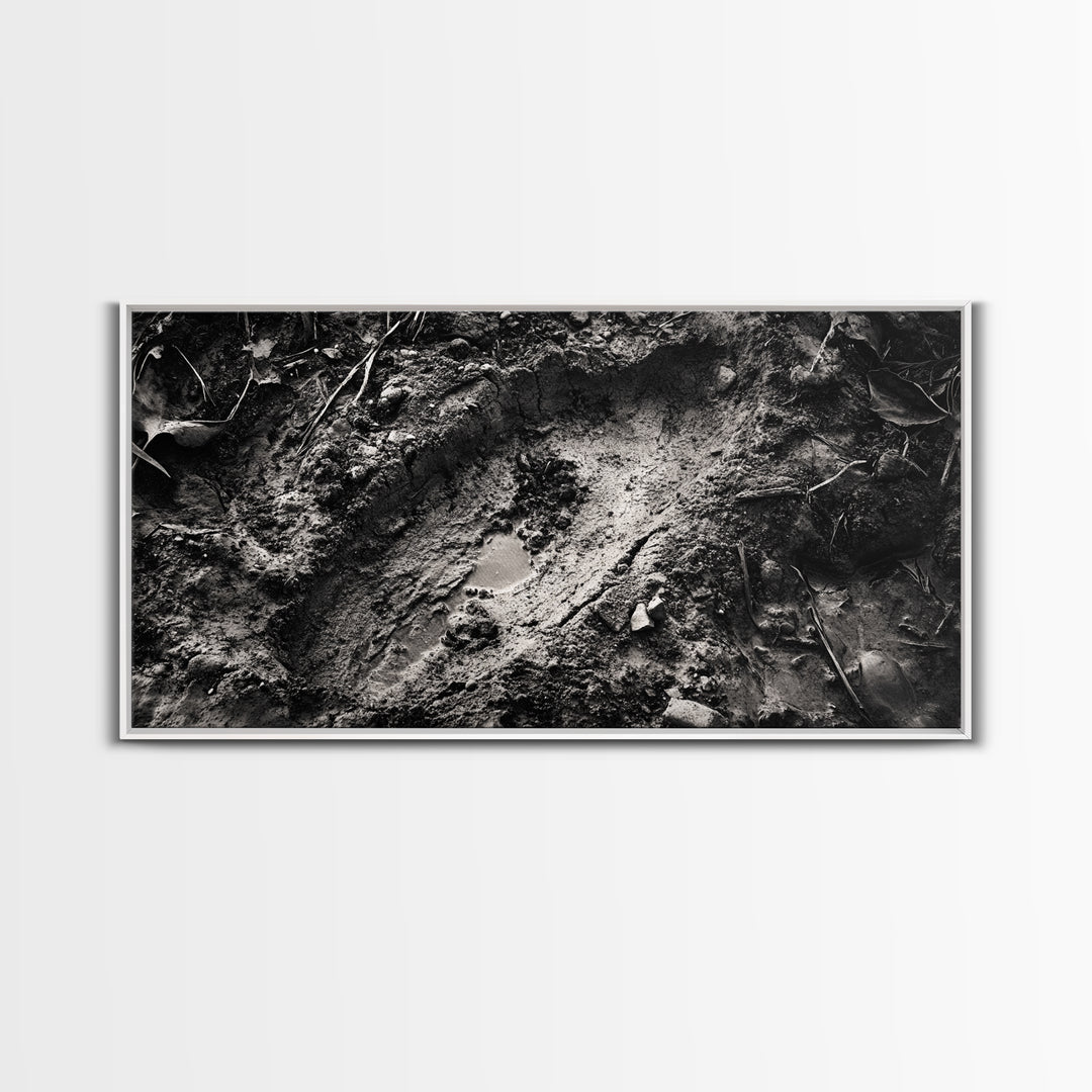 Animal Track Print, Nature Scene, Forest Ground, Autumn Photography, Framed Canvas Print, Rustic Cabin Wall Art, Earth Tone Decor