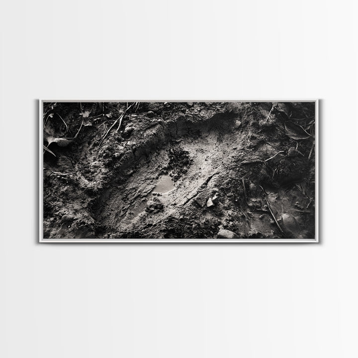 Animal Track Print, Nature Scene, Forest Ground, Autumn Photography, Framed Canvas Print, Rustic Cabin Wall Art, Earth Tone Decor