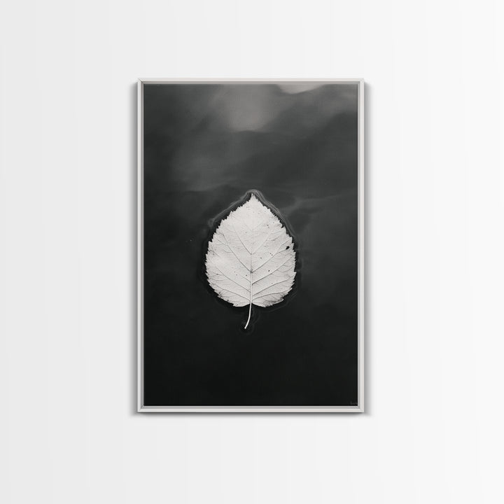 Floating Leaf, Still Water, Nature Simplicity, Autumn Calm, Canvas Print, Minimalist Wall Art, Bathroom Decor, Scandinavian Fall Style