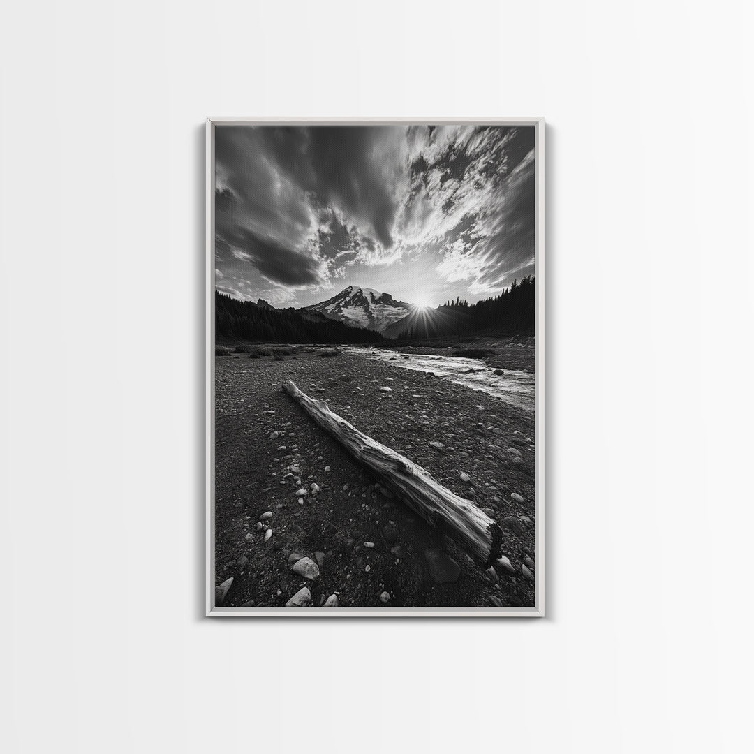 Mountain Sunrise Drift, Alpine Peak Glow, Majestic Morning View, Framed Canvas Print, Entryway Wall Art, Moody Nature Decor, Cabin Style