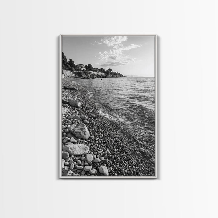 Pebble Beach, Tranquil Coastline, Coastal Stones, Sunrise Shore, Canvas Print, Bathroom Wall Art, Ocean Photography, Beach House Decor