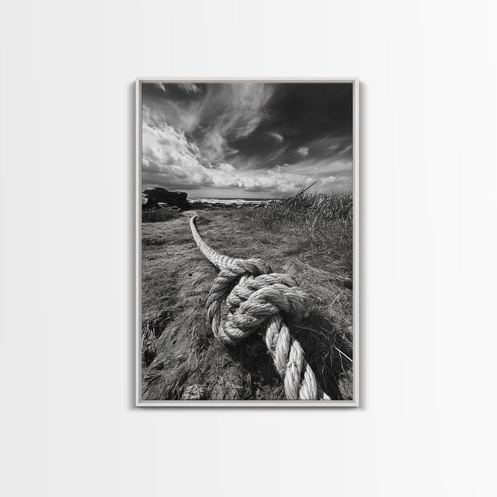 Nautical Rope Knot, Coastal Texture, Ocean Breeze, Framed Canvas Print, Beach House Wall Art, Rustic Nautical Decor, Minimalist Style