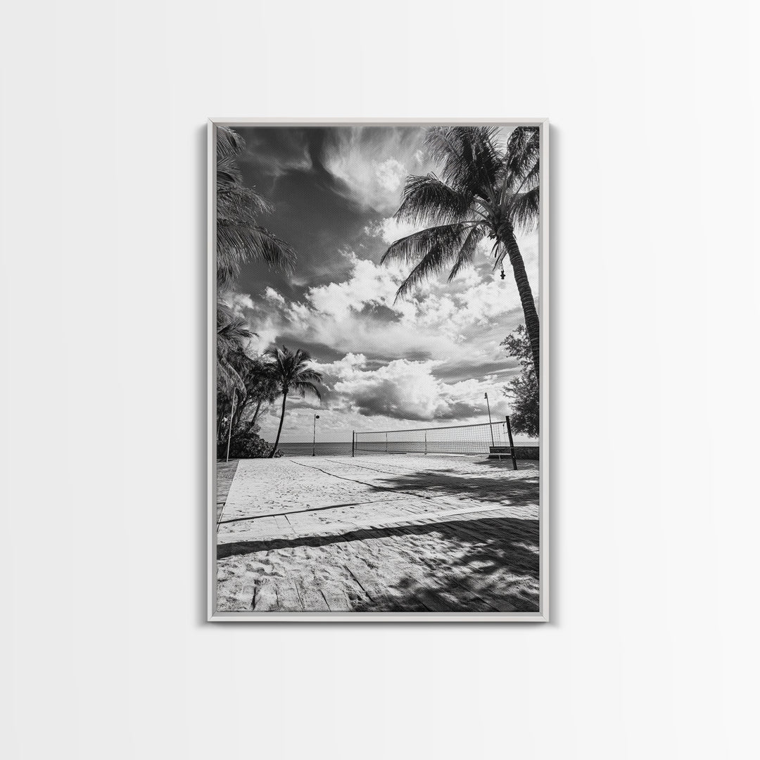 Beach Volleyball, Palm Trees, Island Sport, Canvas Print, Tropical Wall Art, Game Room Decor, Coastal Fitness Photography