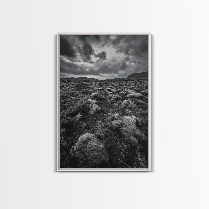 Moss Covered Lava, Iceland Landscape, Moody Nature Scene, Framed Canvas Print, Fall Rustic Decor, Earth Tone Wall Art