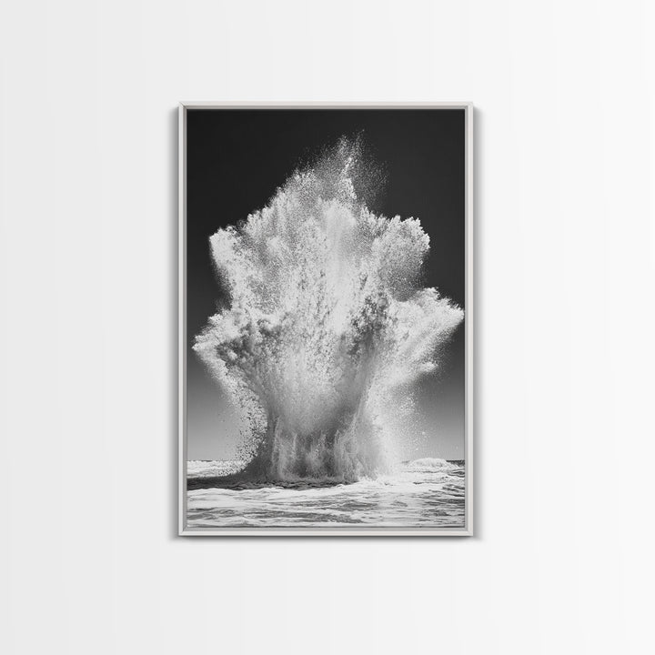 Ocean Splash, Water Explosion, Sea Power, Canvas Print, Bathroom Wall Art, Black and White Abstract Art, Coastal Modern Decor