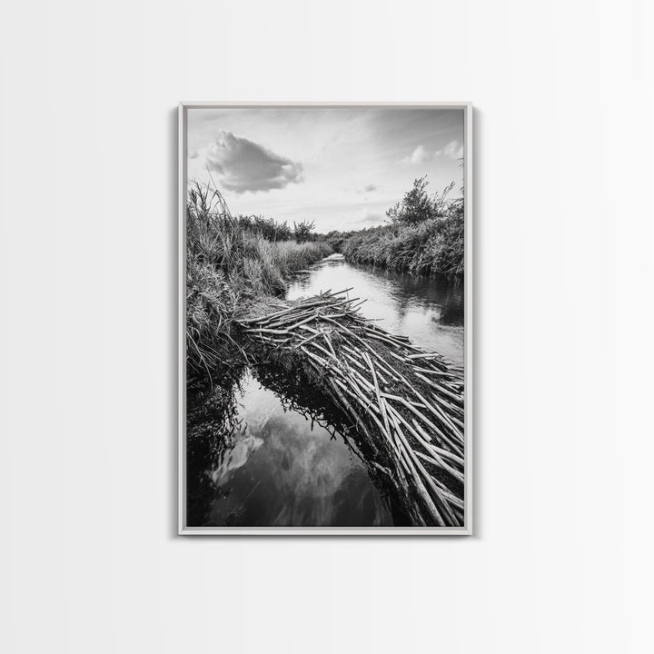 Nature Escape, Stream View, Rustic Landscape, Autumn Calm, Framed Canvas Print, Nature art, Rustic Wall Decor, Cabin Art, Office Artwork