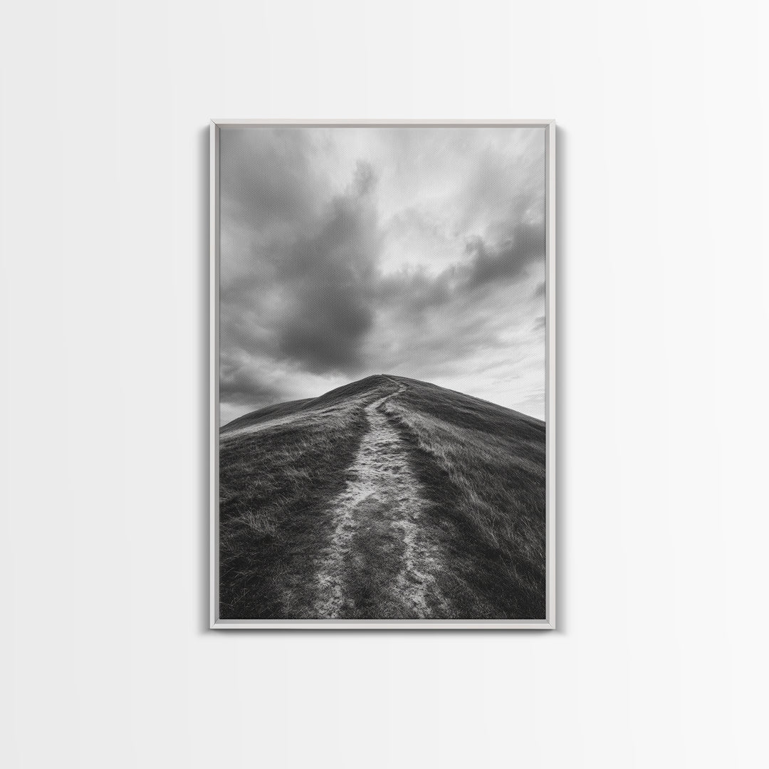 Winding Path, Hilltop View, Cloudy Horizon, Minimalist Landscape, Canvas Print, Bedroom Wall Art, Serene Decor, Fall Art Piece