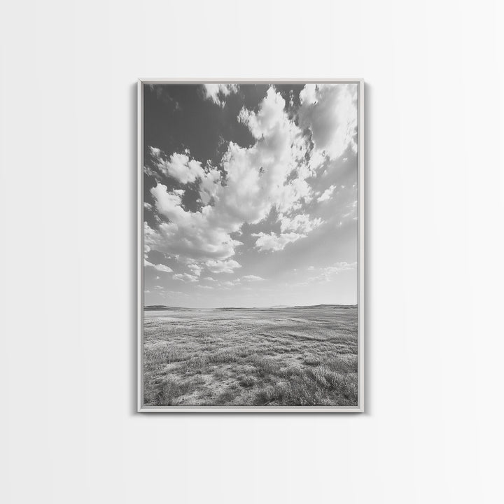 Open Sky, Serene Plains, Summer Day, Canvas Print, minimalist landscape art, farmhouse decor, bedroom wall art, neutral tones
