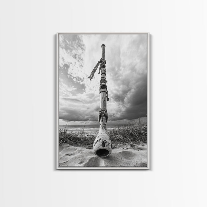 Coastal Totem, Beach Symbol, Stormy Horizon, Framed Canvas Print, nautical art, entryway decor, tribal coastal artwork, Modern Loft Decor