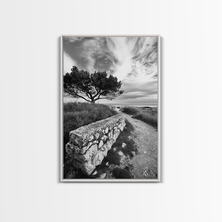 Coastal Path, Nature Trail, Windswept Tree, Framed Canvas Print, Rustic Landscape Art, Minimalist Decor, Bedroom Wall Art, Fall Vibes
