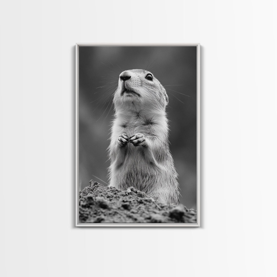 Prairie Dog, Wildlife Watch, Nature Moment, Framed Canvas Print, Whimsical Animal Wall Art, Nursery Decor, Cute Forest Creature