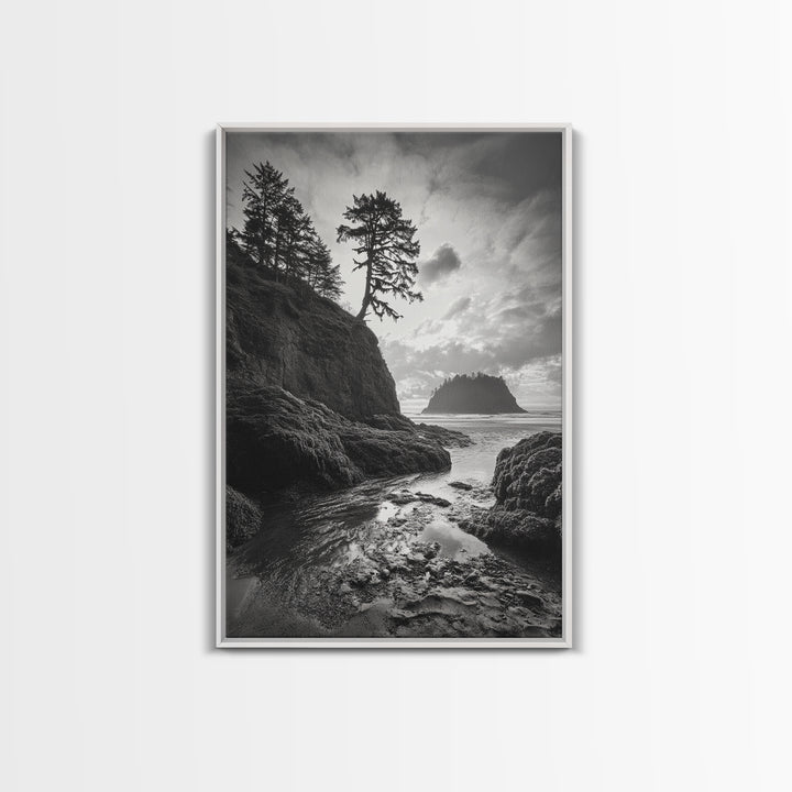 Seastack View, Dramatic Cliff, Ocean Rock Formations, Coastal Drama, Framed Canvas Print, Living Room Wall Art, Natural Scenic Decor