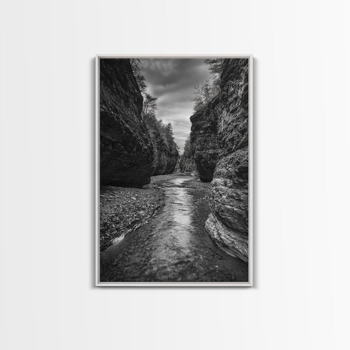 Canyon River, Rugged Path, Rock Walls, Adventure Nature, Framed Canvas Print, Cabin Wall Art, Explorer Decor, Wilderness Vibe