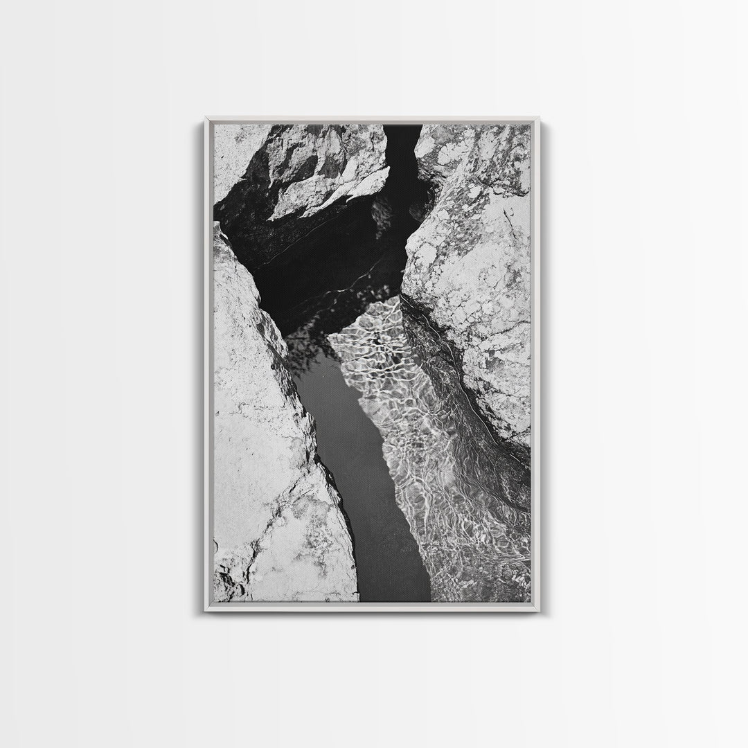 Rock Crevice, Light Ripples, Natural Texture, Abstract Nature, Framed Canvas Print, Kitchen Wall Art, Earth Tone Style, Modern Rustic