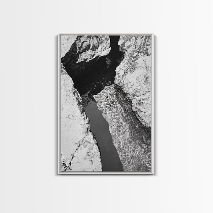 Rock Crevice, Light Ripples, Natural Texture, Abstract Nature, Framed Canvas Print, Kitchen Wall Art, Earth Tone Style, Modern Rustic