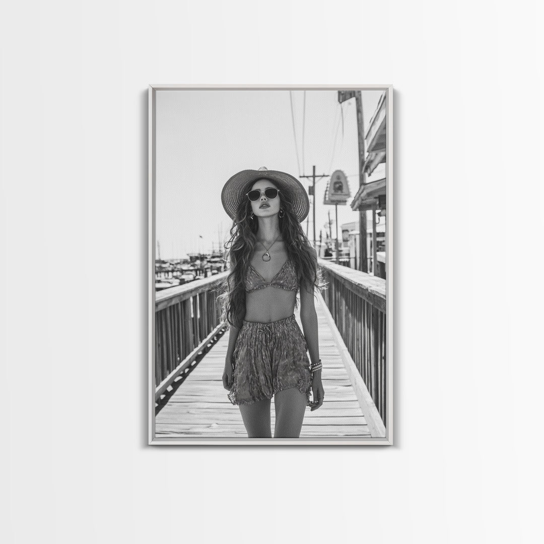 Pier Walk, Summer Fashion, Coastal Vibes, Chic Girl, Canvas Print, Fashion Wall Art, Modern Decor, Teen Room Artwork, Stylish Aesthetic