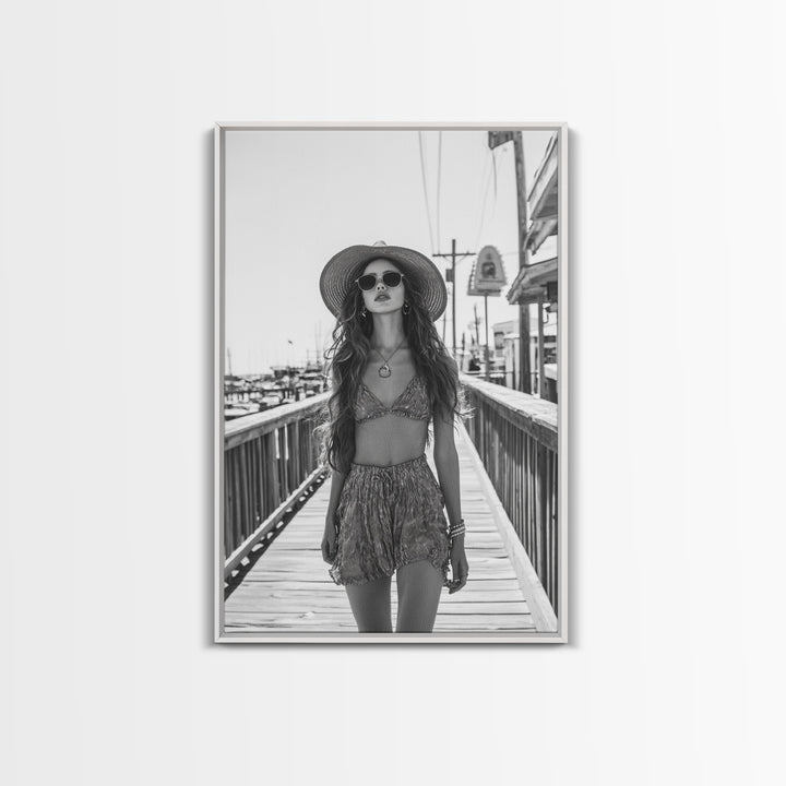 Pier Walk, Summer Fashion, Coastal Vibes, Chic Girl, Canvas Print, Fashion Wall Art, Modern Decor, Teen Room Artwork, Stylish Aesthetic