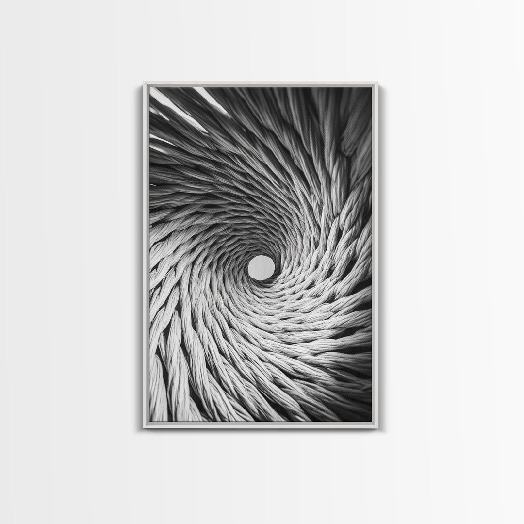 Twisted Rope Spiral, Abstract Fiber Art, Monochrome Texture, Modern Canvas Print, Minimalist Office or Contemporary Wall Decor