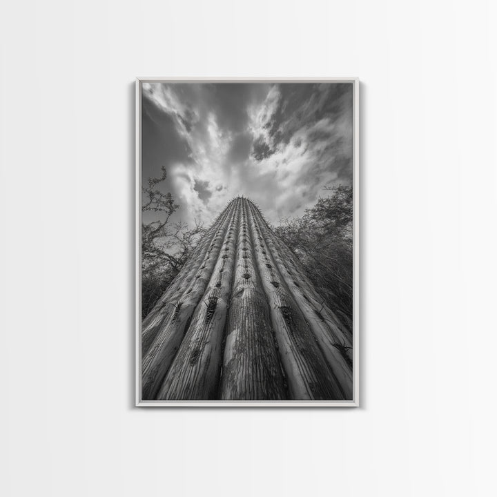 Tall Cactus, Desert Skies, Cactus Wall Art, Framed Canvas Print, Boho Desert Decor, Minimalist Nature Print, Bedroom Southwest Style