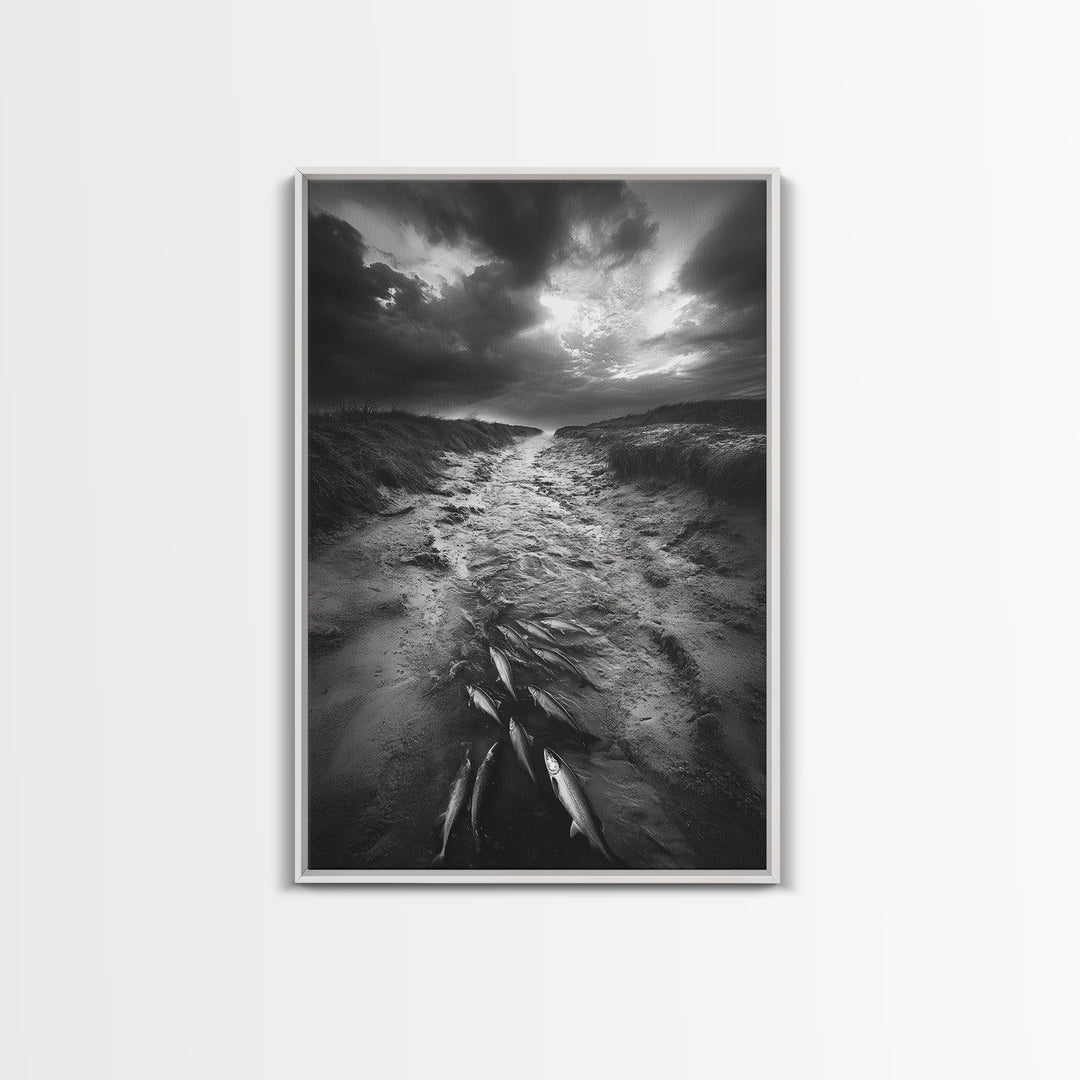 Fish Migration, Dramatic Sky, Moody Landscape, Framed Canvas Print, Dark Nature Art, Rustic Cabin Decor, Fall Wall Art, Nature Drama