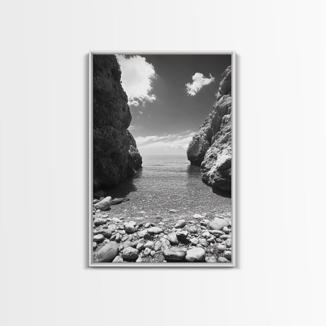 Rocky Cove, Serene Sea, Coastal Escape, Crystal Water, Canvas Print, bathroom ocean art, coastal minimalist decor, tranquil seascape gift