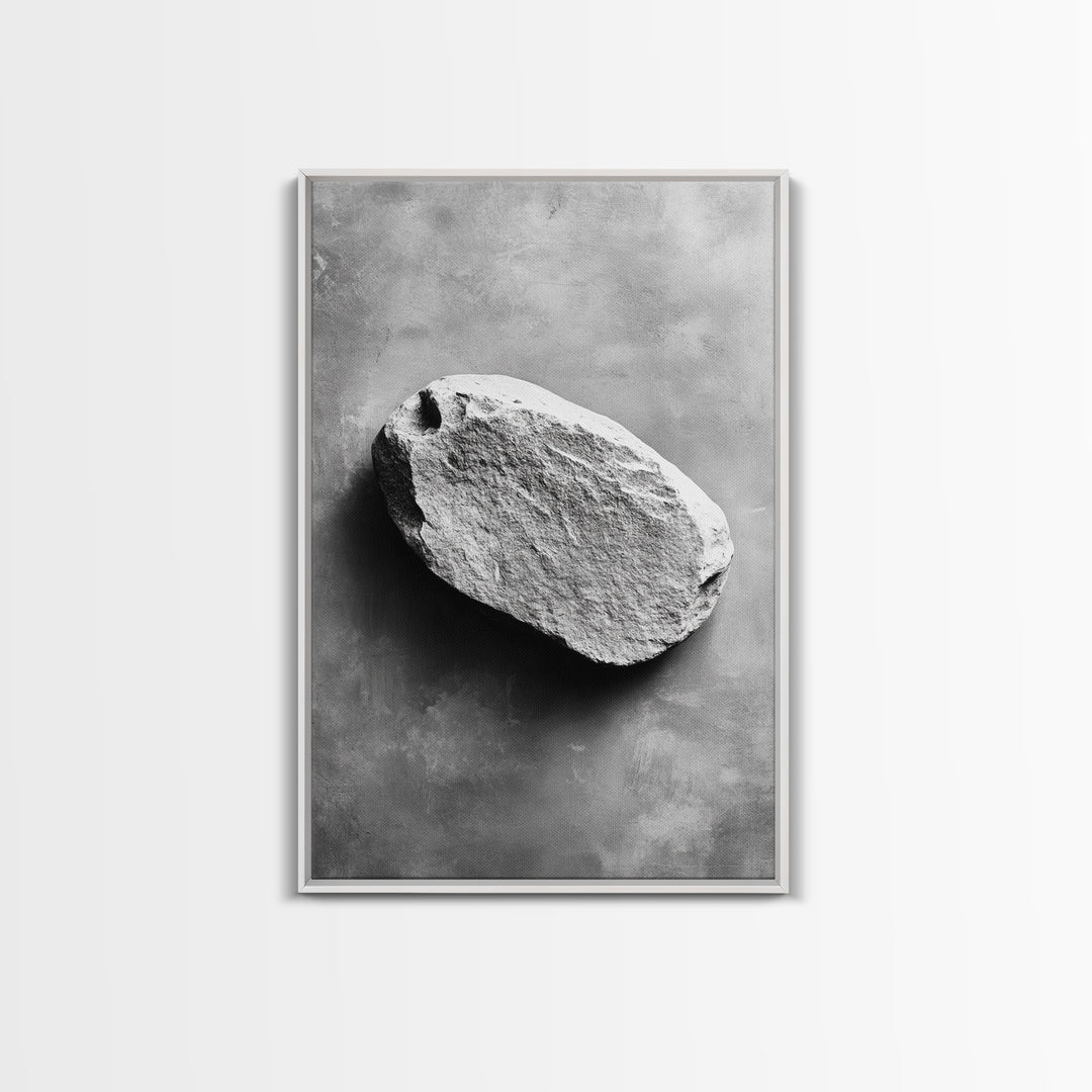Primitive Rock, Shadow Texture, Minimal Earth Tone, Framed Canvas Print, Zen Wall Art, Office Decor, Neutral Modern Aesthetic
