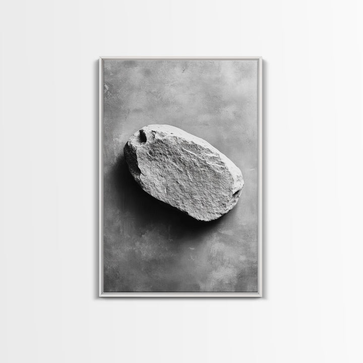 Primitive Rock, Shadow Texture, Minimal Earth Tone, Framed Canvas Print, Zen Wall Art, Office Decor, Neutral Modern Aesthetic