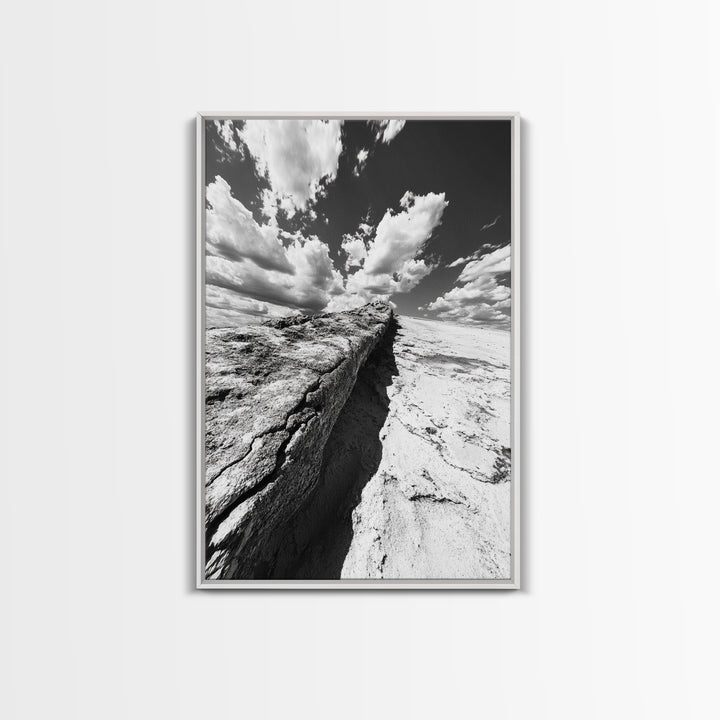 Desert Crack, Dramatic Sky, Harsh Terrain, Framed Canvas Print, Abstract Nature Photography, Rustic Office or Study Wall Art
