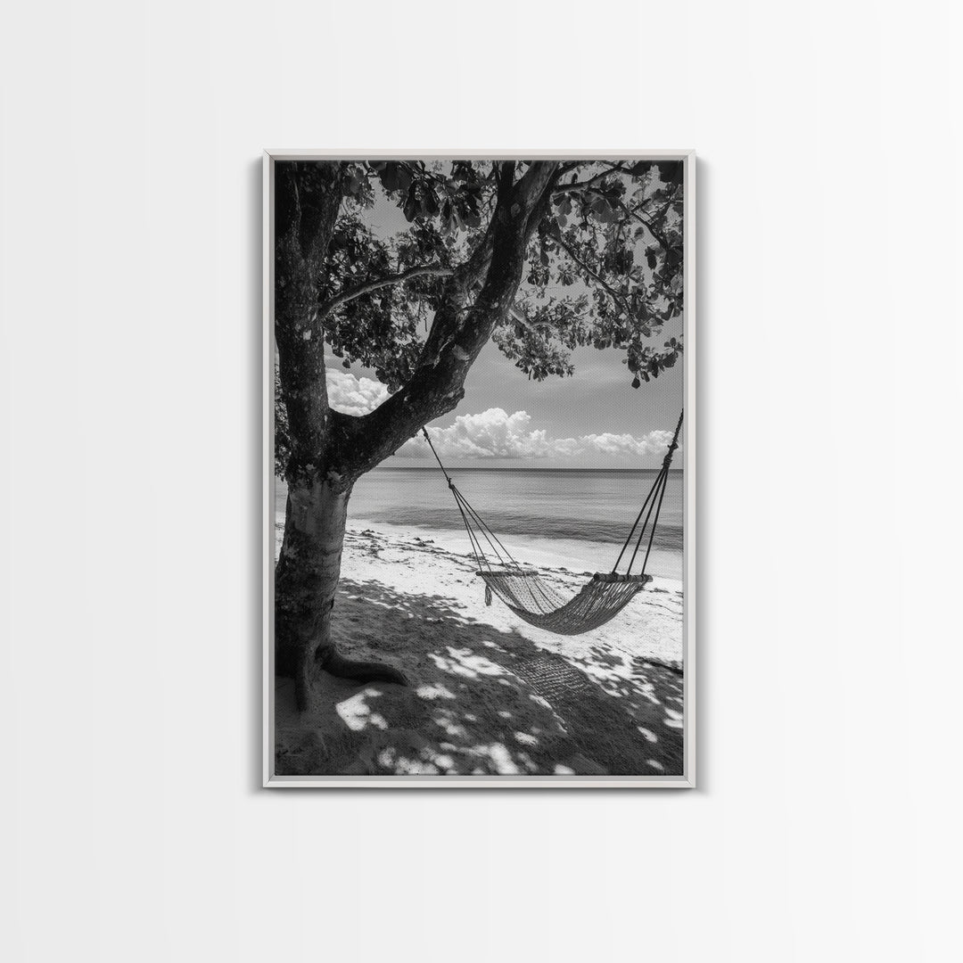 Hammock Relaxation, Beach Shade, Seaside Breeze, Canvas Print, Boho Bedroom Wall Art, Coastal Calm Tropical Home Decor
