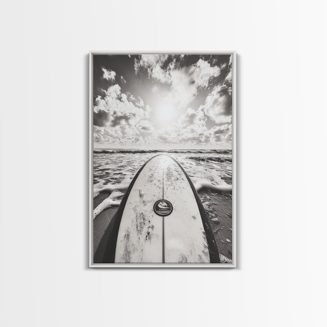 Surfboard Horizon, Ocean Waves, Beach Photography, Summer Vibes, Canvas Print, Teen Room Wall Art, Coastal Decor, Modern Surf Art