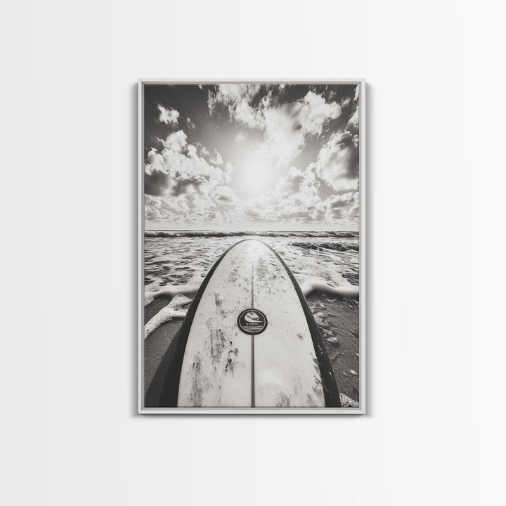 Surfboard Horizon, Ocean Waves, Beach Photography, Summer Vibes, Canvas Print, Teen Room Wall Art, Coastal Decor, Modern Surf Art