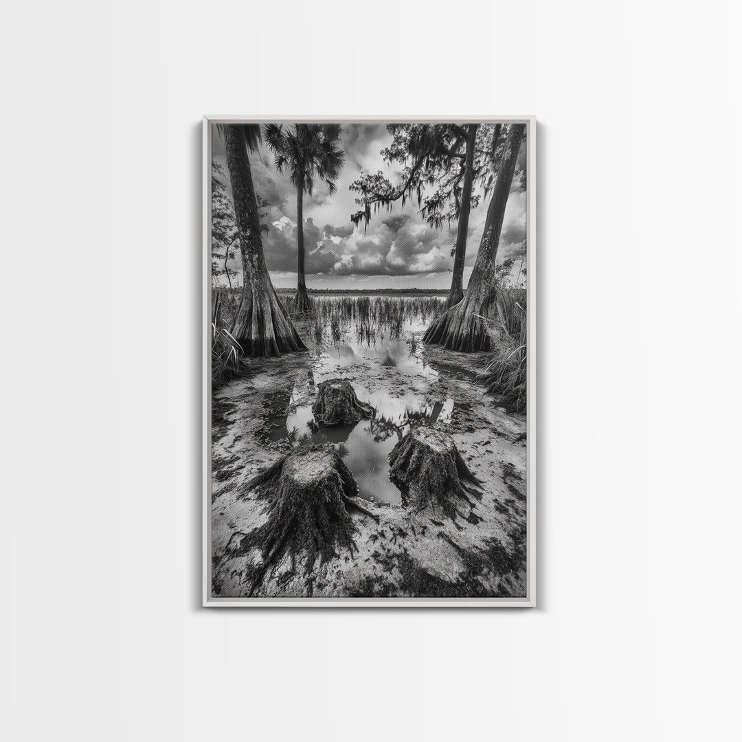 Swamp Scene, Cypress Trees, Reflection Water, Southern Nature, Canvas Print, Cabin Wall Art, Moody Landscape, Autumn Rustic Decor